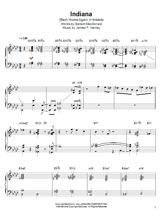 Learn to play Barry Harris Indiana (Back Home Again In Indiana) sheet music for Piano in minutes. Barry Harris Indiana (Back Home Again In Indiana) sheet music preview music notes and score for Piano including 12 page(s)
