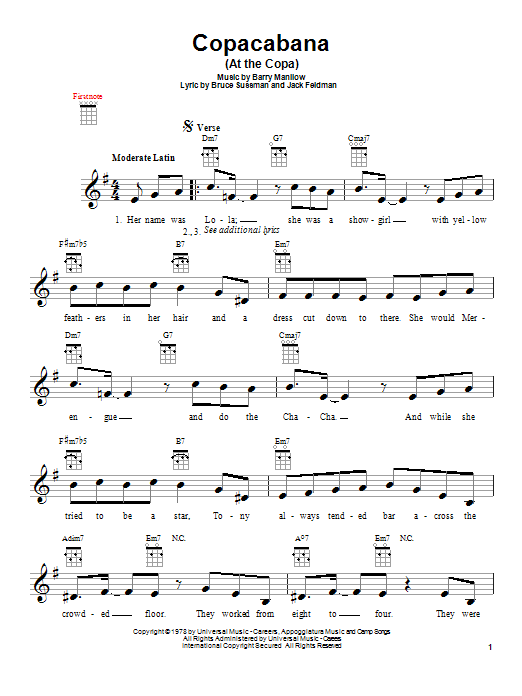 Learn to play Barry Manilow Copacabana (At The Copa) sheet music for E-Z Play Today in minutes. Barry Manilow Copacabana (At The Copa) sheet music preview music notes and score for E-Z Play Today including 5 page(s)