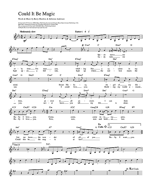 Learn to play Barry Manilow Could It Be Magic sheet music for Piano, Vocal & Guitar (Right-Hand Melody) in minutes. Barry Manilow Could It Be Magic sheet music notes and chords