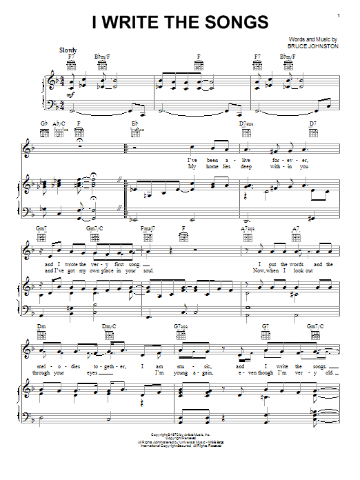 Learn to play Barry Manilow I Write The Songs sheet music for Piano, Vocal & Guitar (Right-Hand Melody) in minutes. Barry Manilow I Write The Songs sheet music notes and chords
