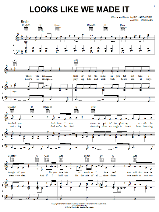 Learn to play Barry Manilow Looks Like We Made It sheet music for Easy Piano in minutes. Barry Manilow Looks Like We Made It sheet music preview music notes and score for Easy Piano including 4 page(s)
