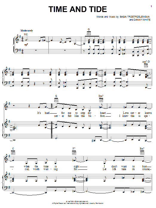 Learn to play Basia Time And Tide sheet music for Piano, Vocal & Guitar (Right-Hand Melody) in minutes. Basia Time And Tide sheet music notes and chords