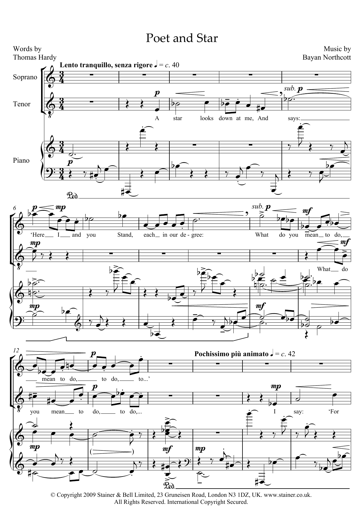 Bayan Northcott Poet and Star (for soprano, tenor & piano) sheet music preview music notes and score for Piano & Vocal including 2 page(s)