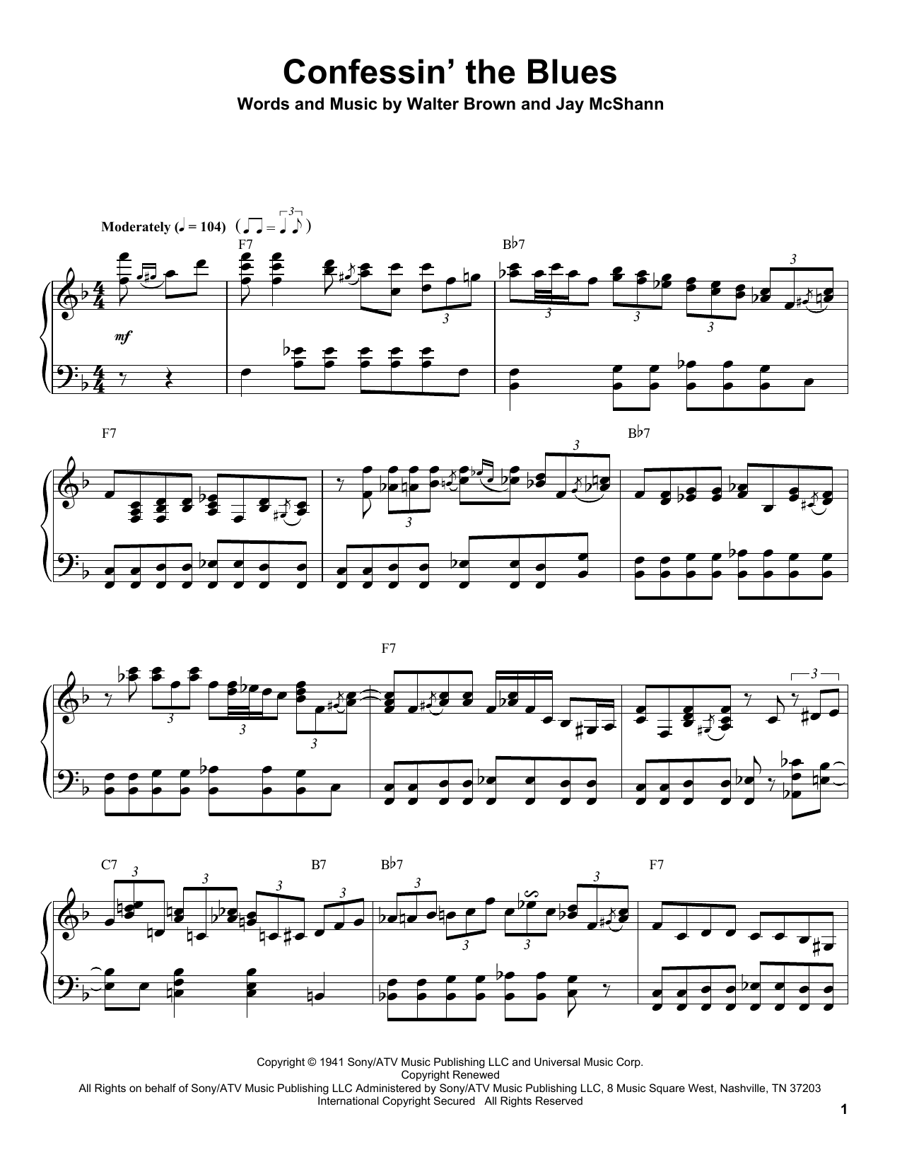 B.B. King Confessin' The Blues sheet music, chords, lyrics - Printable PDF for Piano Transcription
