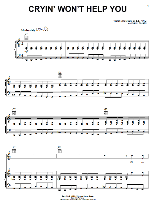 B.B. King Cryin' Won't Help You sheet music, chords, lyrics - Printable PDF for Real Book – Melody, Lyrics & Chords