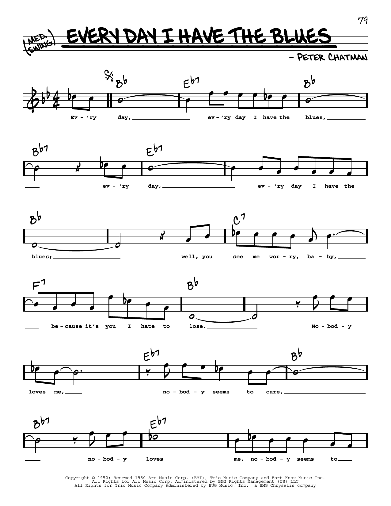 B.B. King Every Day I Have The Blues (High Voice) sheet music, chords, lyrics - Printable PDF for Real Book – Melody, Lyrics & Chords