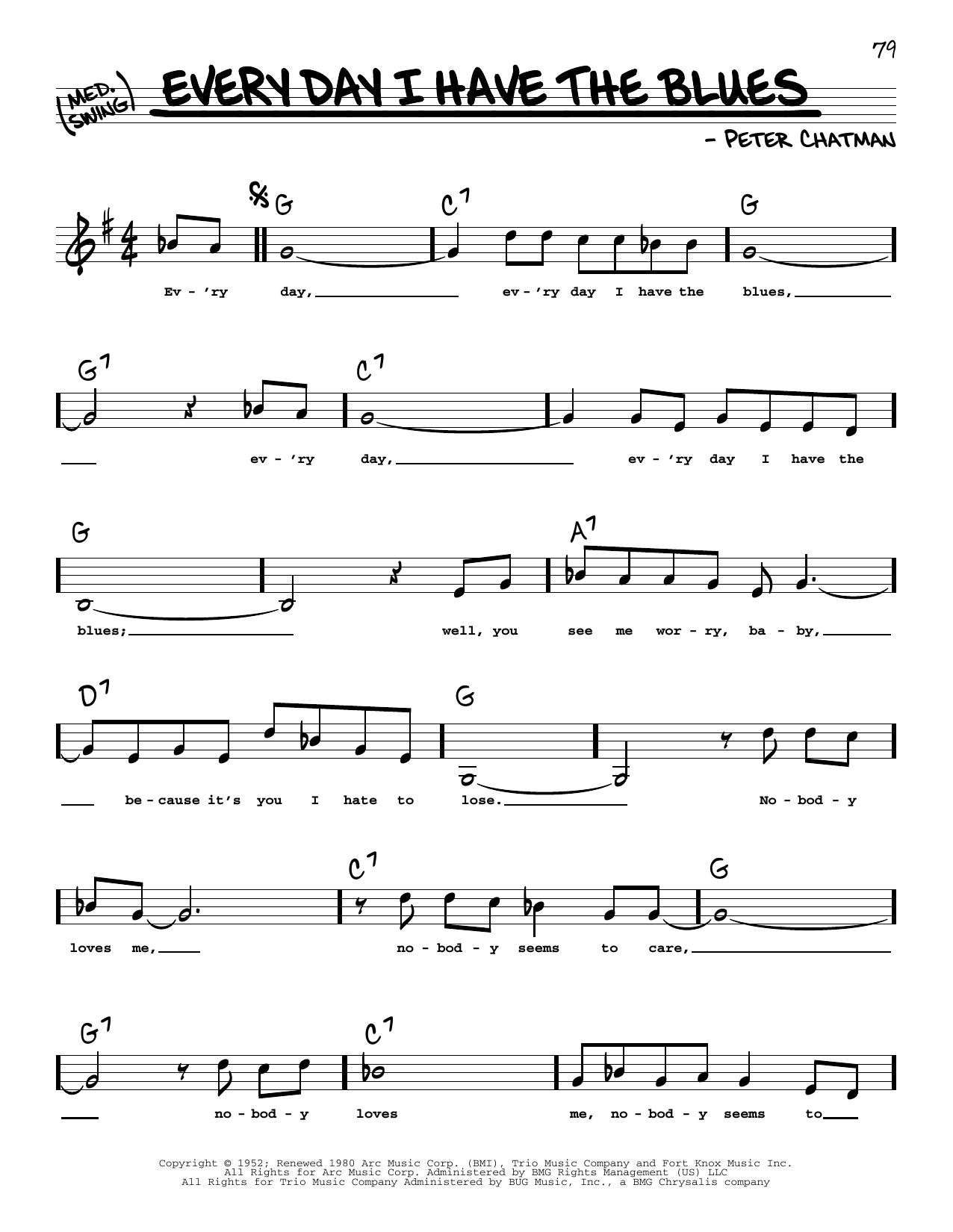 B.B. King Every Day I Have The Blues (Low Voice) sheet music, chords, lyrics - Printable PDF for Real Book – Melody, Lyrics & Chords