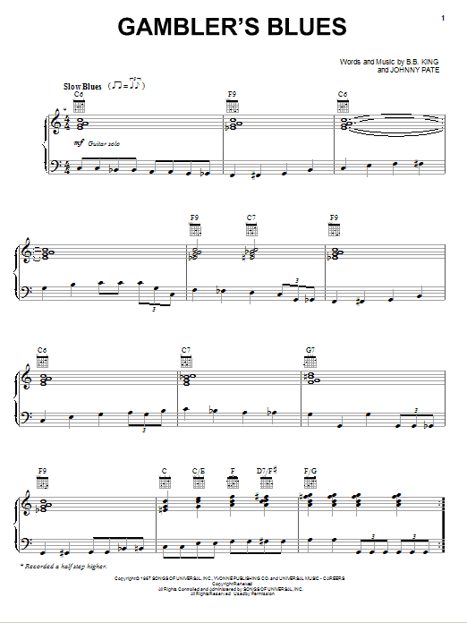 B.B. King Gambler's Blues sheet music, chords, lyrics - Printable PDF for Real Book – Melody, Lyrics & Chords