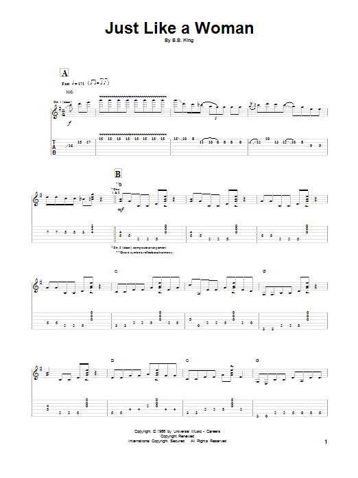 B.B. King Just Like A Woman sheet music, chords, lyrics - Printable PDF for Guitar Tab