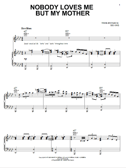 B.B. King Nobody Loves Me But My Mother sheet music, chords, lyrics - Printable PDF for Piano, Vocal & Guitar (Right-Hand Melody)