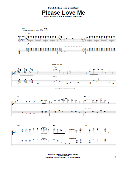 B.B. King Please Love Me sheet music, chords, lyrics - Printable PDF for Guitar Tab
