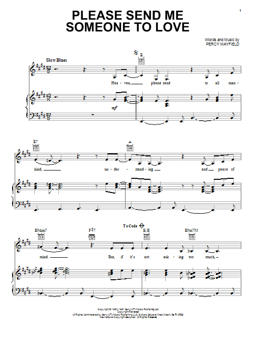 B.B. King Please Send Me Someone To Love sheet music, chords, lyrics - Printable PDF for Piano, Vocal & Guitar (Right-Hand Melody)