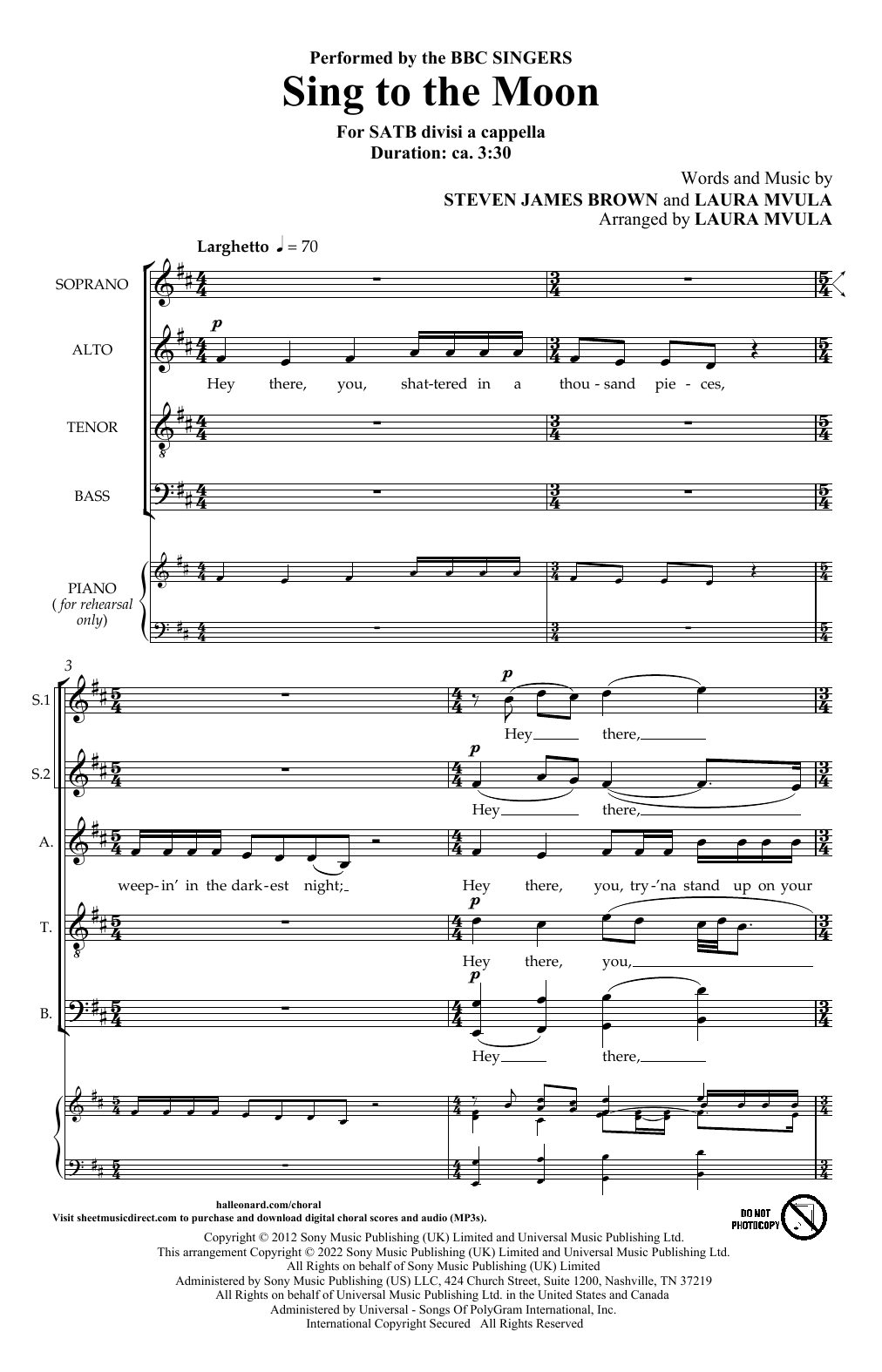 BBC Singers Sing To The Moon (arr. Laura Mvula) sheet music, chords, lyrics - Printable PDF for Choir