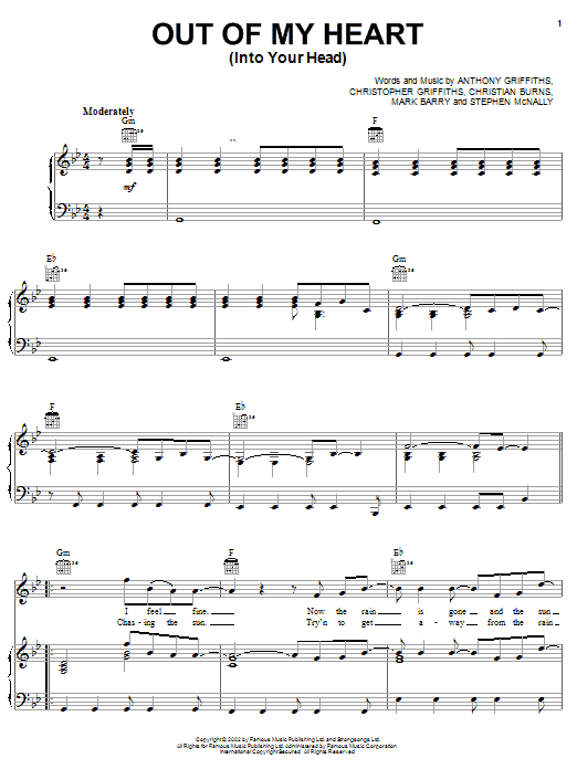 BBMak Out Of My Heart (Into Your Head) sheet music, chords, lyrics - Printable PDF for Piano, Vocal & Guitar (Right-Hand Melody)