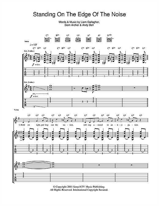 Learn to play Beady Eye Standing On The Edge Of The Noise sheet music for Guitar Tab in minutes. Beady Eye Standing On The Edge Of The Noise sheet music notes and chords