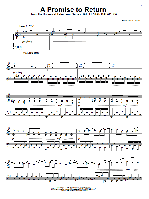 Bear McCreary A Promise To Return sheet music, chords, lyrics - Printable PDF for Piano