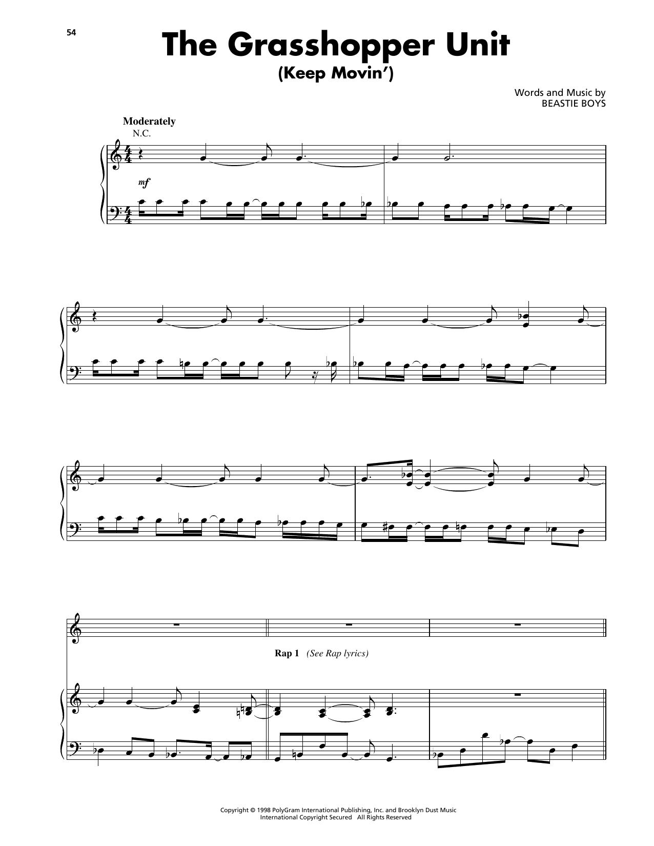 Beastie Boys The Grasshopper Unit (Keep Movin') sheet music, chords, lyrics - Printable PDF for Piano, Vocal & Guitar Chords (Right-Hand Melody)