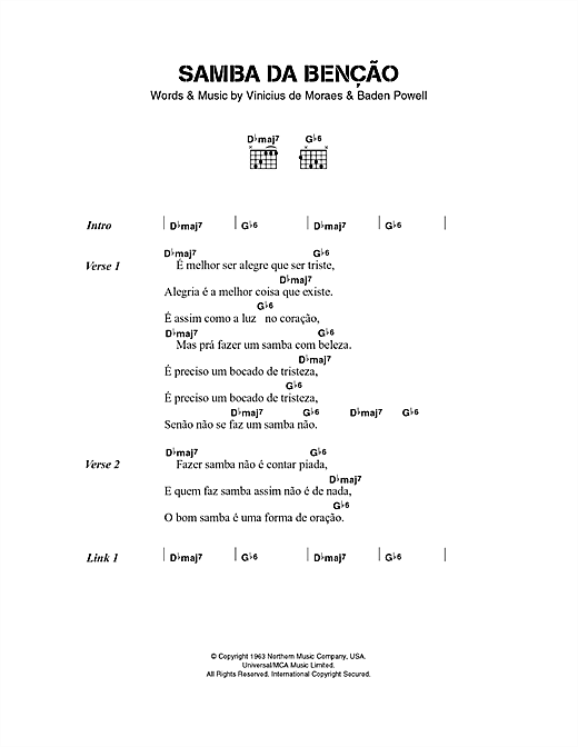 Bebel Gilberto Samba da Benção sheet music, chords, lyrics - Printable PDF for Lyrics & Chords