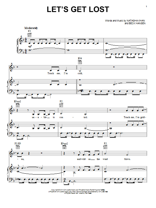 Beck & Bat For Lashes Let's Get Lost sheet music, chords, lyrics - Printable PDF for Piano, Vocal & Guitar (Right-Hand Melody)