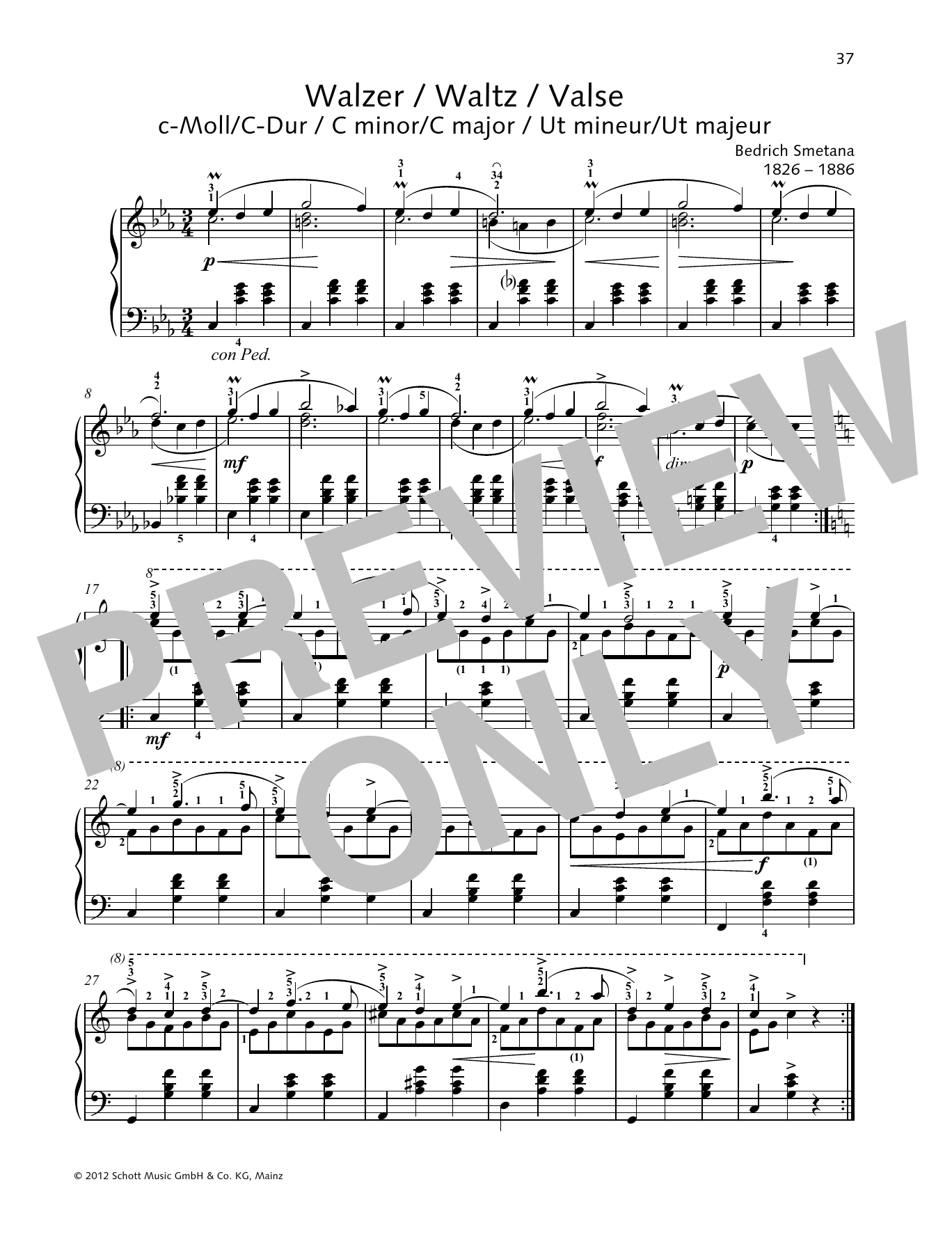 Bedrich Smetana Waltz C minor/C major sheet music, chords, lyrics - Printable PDF for Piano Solo