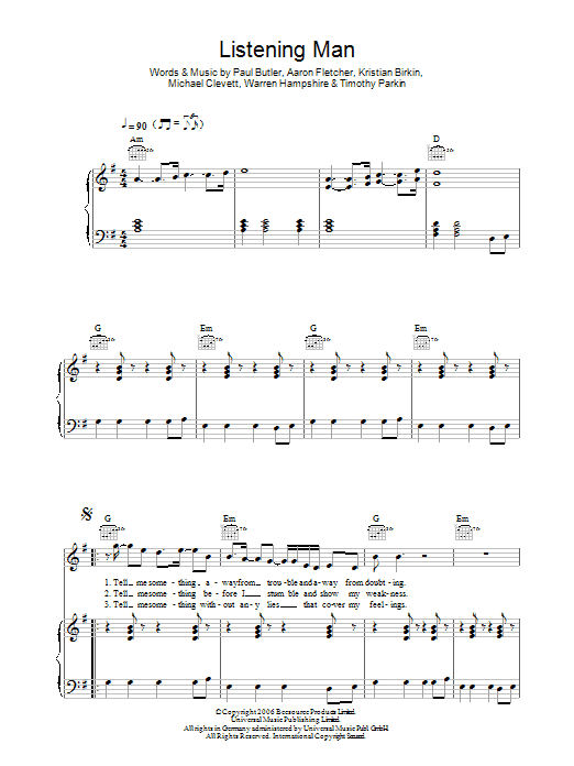 The Bees Listening Man sheet music, chords, lyrics - Printable PDF for Piano, Vocal & Guitar