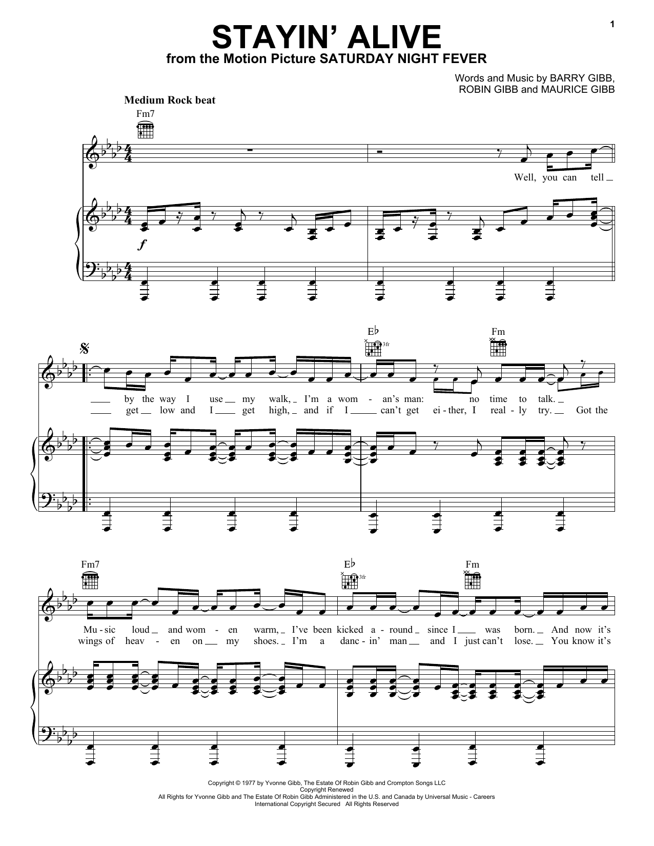 Learn to play Bee Gees Stayin' Alive sheet music for Easy Guitar Tab in minutes. Bee Gees Stayin' Alive sheet music preview music notes and score for Easy Guitar Tab including 5 page(s)