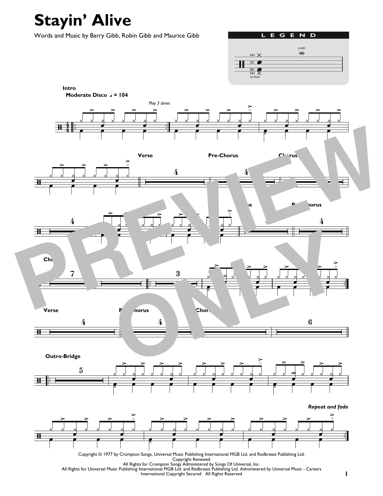 Bee Gees Stayin Alive Sheet Music Download Printable Pdf Disco Music Score For Piano Vocal Guitar Right Hand Melody 7