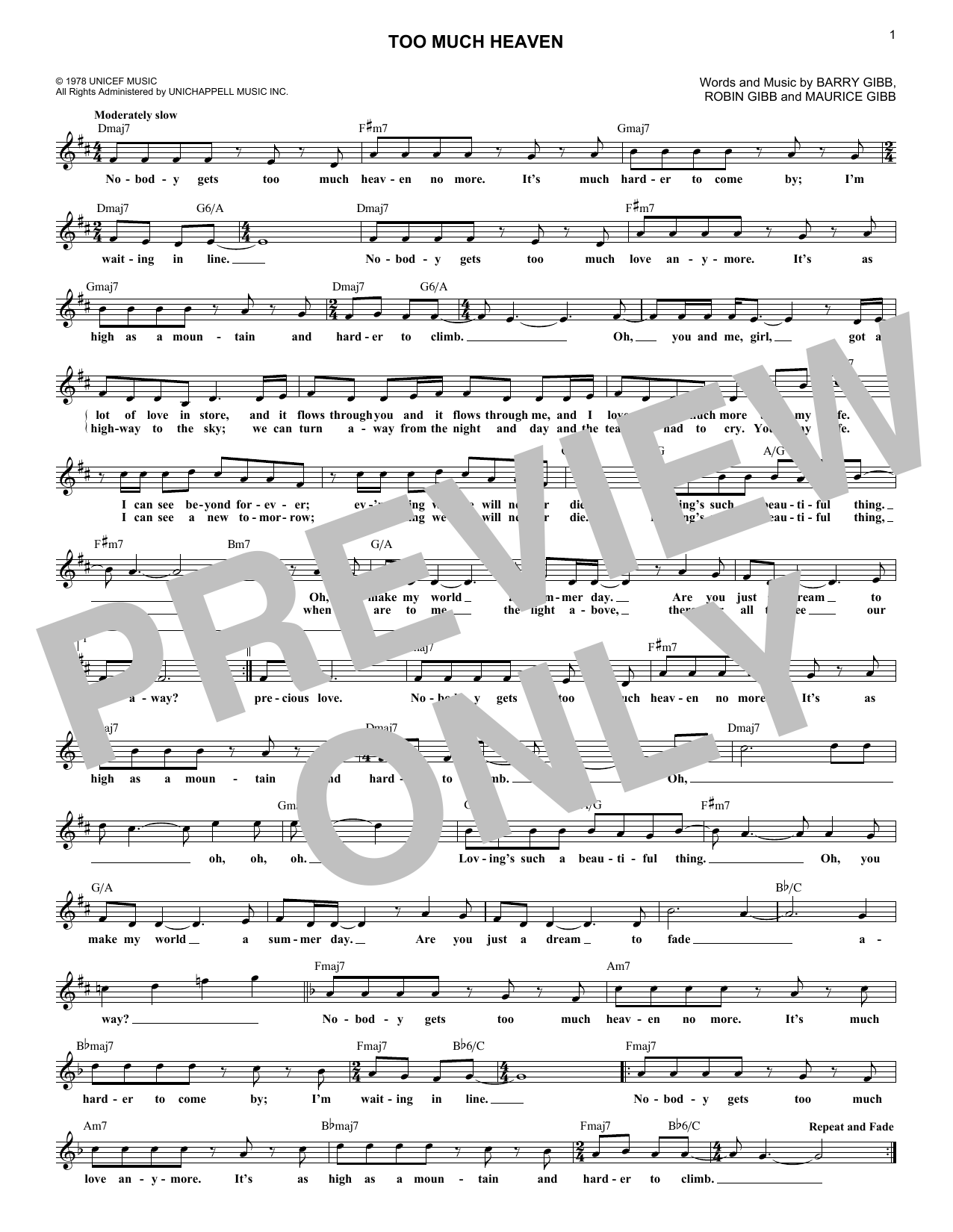 Learn to play Bee Gees Too Much Heaven sheet music for Lyrics & Chords in minutes. Bee Gees Too Much Heaven sheet music notes and chords