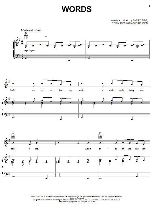 Learn to play Bee Gees Words sheet music for Flute in minutes. Bee Gees Words sheet music notes and chords