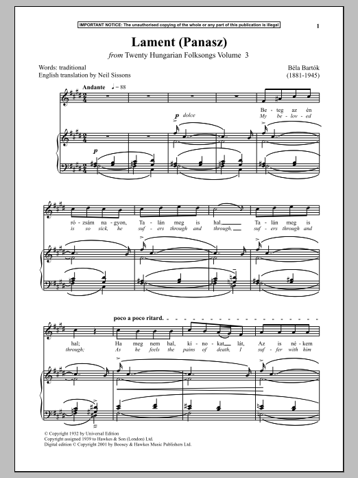 Learn to play Bela Bartok Lament (Panasz) (from Twenty Hungarian Folksongs Vol. 3) sheet music for Piano in minutes. Bela Bartok Lament (Panasz) (from Twenty Hungarian Folksongs Vol. 3) sheet music notes and chords