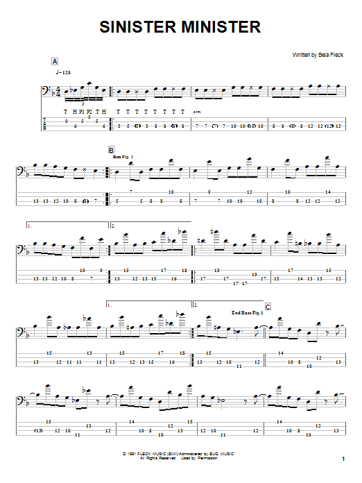 Learn to play Bela Fleck & The Flecktones Sinister Minister sheet music for Bass Guitar Tab in minutes. Bela Fleck & The Flecktones Sinister Minister sheet music notes and chords