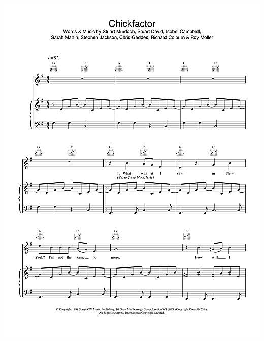 Learn to play Belle & Sebastian Chickfactor sheet music for Piano, Vocal & Guitar in minutes. Belle & Sebastian Chickfactor sheet music notes and chords