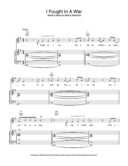 Learn to play Belle & Sebastian I Fought In A War sheet music for Piano, Vocal & Guitar in minutes. Belle & Sebastian I Fought In A War sheet music notes and chords