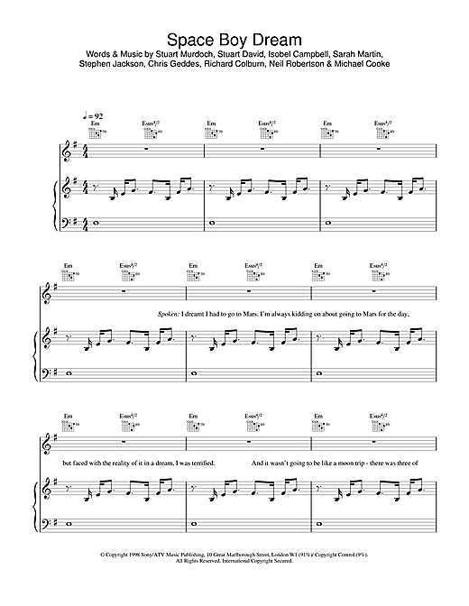 Learn to play Belle & Sebastian Space Boy Dream sheet music for Piano, Vocal & Guitar in minutes. Belle & Sebastian Space Boy Dream sheet music notes and chords