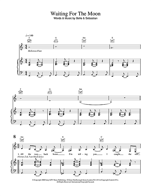 Learn to play Belle & Sebastian Waiting For The Moon sheet music for Piano, Vocal & Guitar in minutes. Belle & Sebastian Waiting For The Moon sheet music notes and chords