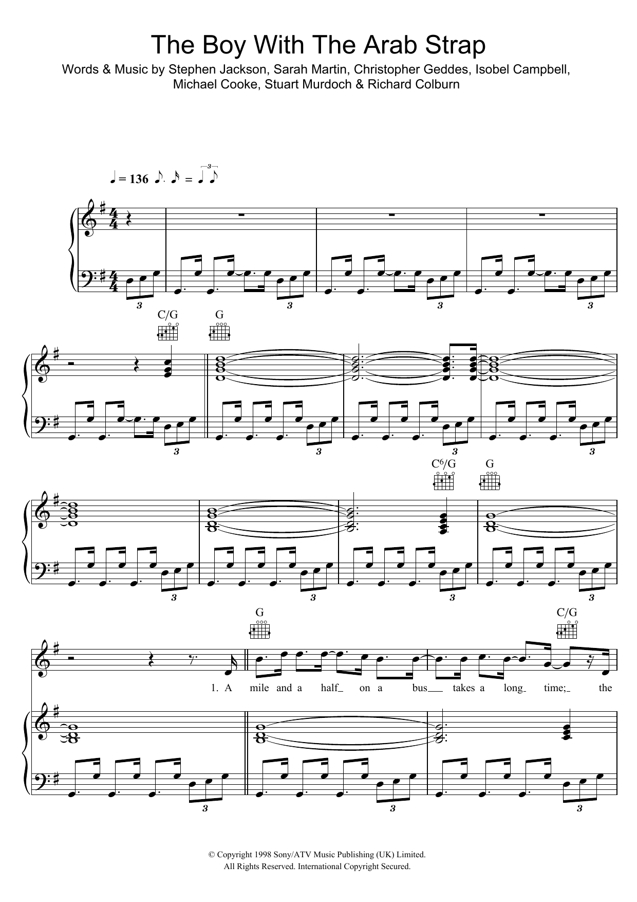 Learn to play Belle & Sebastian The Boy With The Arab Strap sheet music for Piano, Vocal & Guitar in minutes. Belle & Sebastian The Boy With The Arab Strap sheet music preview music notes and score for Piano, Vocal & Guitar including 7 page(s)