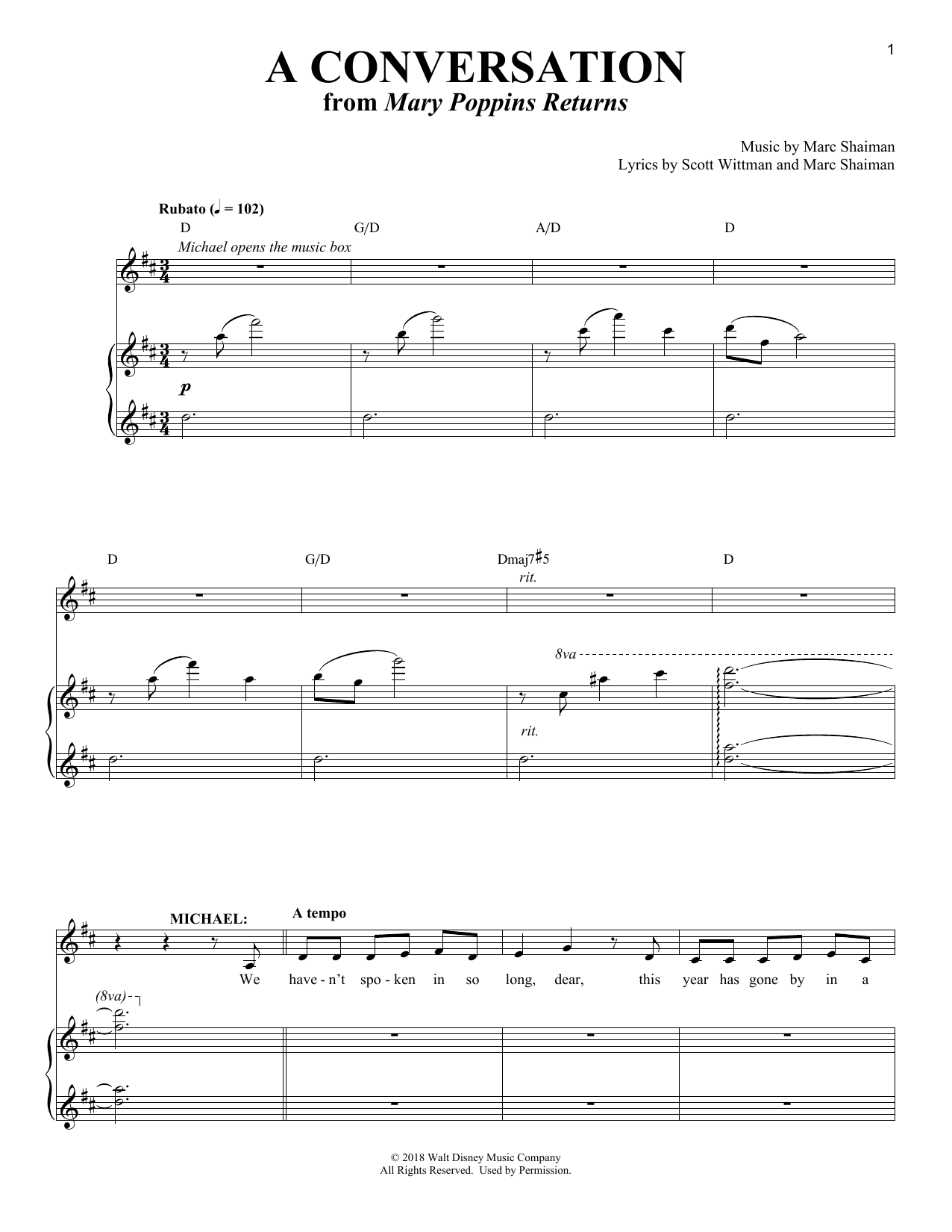 Ben Wishaw A Conversation (from Mary Poppins Returns) sheet music, chords, lyrics - Printable PDF for Piano & Vocal