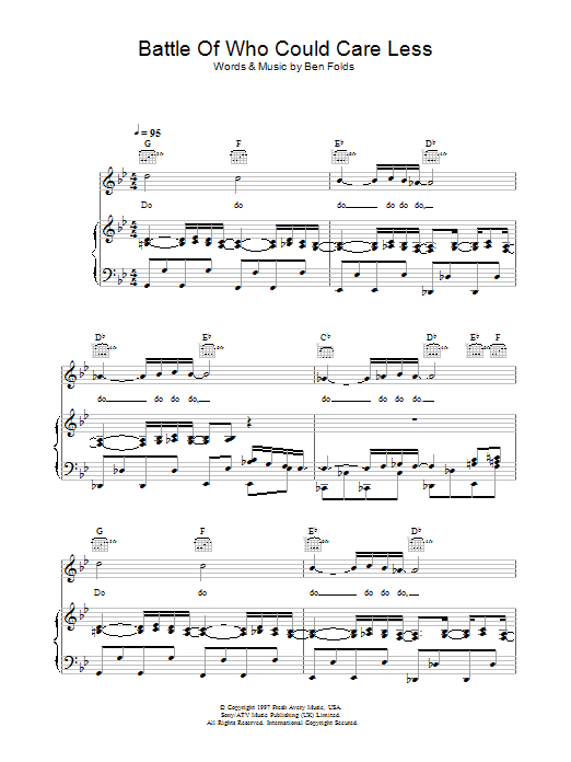 Ben Folds Five Battle Of Who Could Care Less sheet music preview music notes and score for Piano, Vocal & Guitar including 9 page(s)