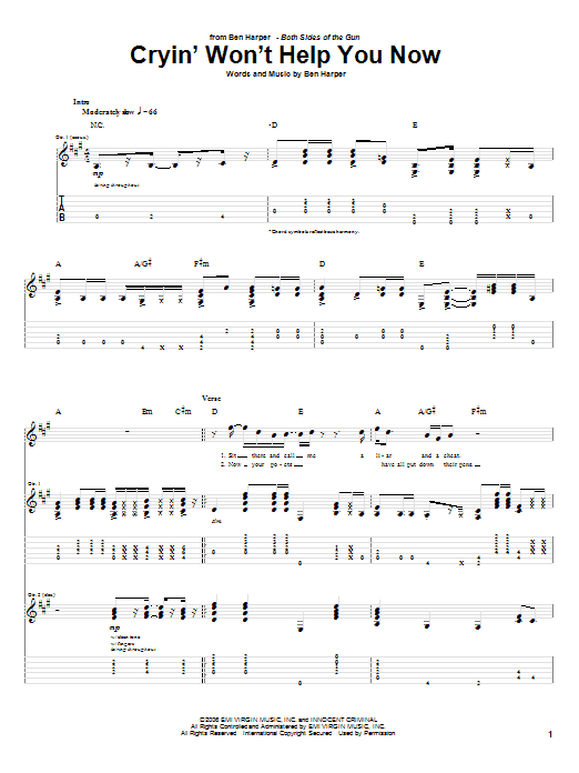 Learn to play Ben Harper Cryin' Won't Help You sheet music for Guitar Tab in minutes. Ben Harper Cryin' Won't Help You sheet music preview music notes and score for Guitar Tab including 6 page(s)