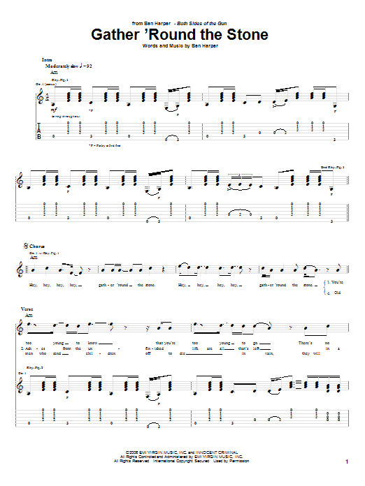 Learn to play Ben Harper Gather 'Round The Stone sheet music for Guitar Tab in minutes. Ben Harper Gather 'Round The Stone sheet music preview music notes and score for Guitar Tab including 4 page(s)
