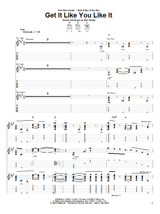 Learn to play Ben Harper Get It Like You Like It sheet music for Guitar Tab in minutes. Ben Harper Get It Like You Like It sheet music preview music notes and score for Guitar Tab including 9 page(s)