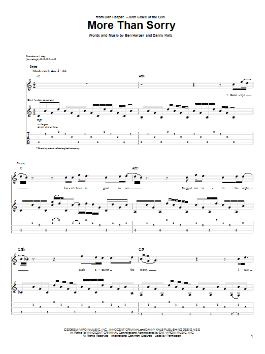 Learn to play Ben Harper More Than Sorry sheet music for Guitar Tab in minutes. Ben Harper More Than Sorry sheet music preview music notes and score for Guitar Tab including 9 page(s)