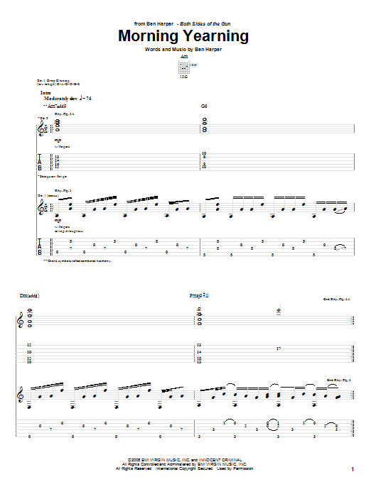 Learn to play Ben Harper Morning Yearning sheet music for Guitar Tab in minutes. Ben Harper Morning Yearning sheet music preview music notes and score for Guitar Tab including 6 page(s)