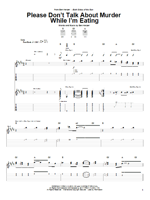 Learn to play Ben Harper Please Don't Talk About Murder While I'm Eating sheet music for Guitar Tab in minutes. Ben Harper Please Don't Talk About Murder While I'm Eating sheet music preview music notes and score for Guitar Tab including 8 page(s)