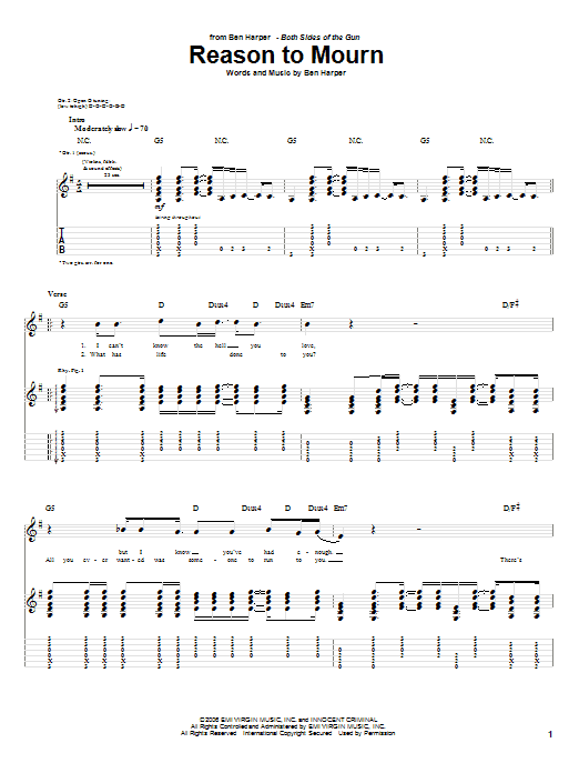 Learn to play Ben Harper Reason To Mourn sheet music for Guitar Tab in minutes. Ben Harper Reason To Mourn sheet music preview music notes and score for Guitar Tab including 5 page(s)