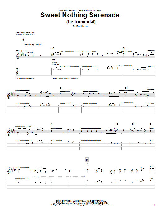 Learn to play Ben Harper Sweet Nothing Serenade (Instrumental) sheet music for Guitar Tab in minutes. Ben Harper Sweet Nothing Serenade (Instrumental) sheet music preview music notes and score for Guitar Tab including 3 page(s)
