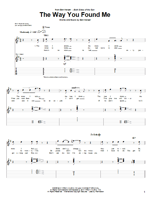 Learn to play Ben Harper The Way You Found Me sheet music for Guitar Tab in minutes. Ben Harper The Way You Found Me sheet music preview music notes and score for Guitar Tab including 7 page(s)