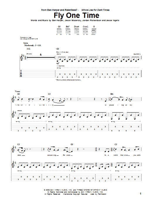 Learn to play Ben Harper and Relentless7 Fly One Time sheet music for Guitar Tab in minutes. Ben Harper and Relentless7 Fly One Time sheet music preview music notes and score for Guitar Tab including 12 page(s)