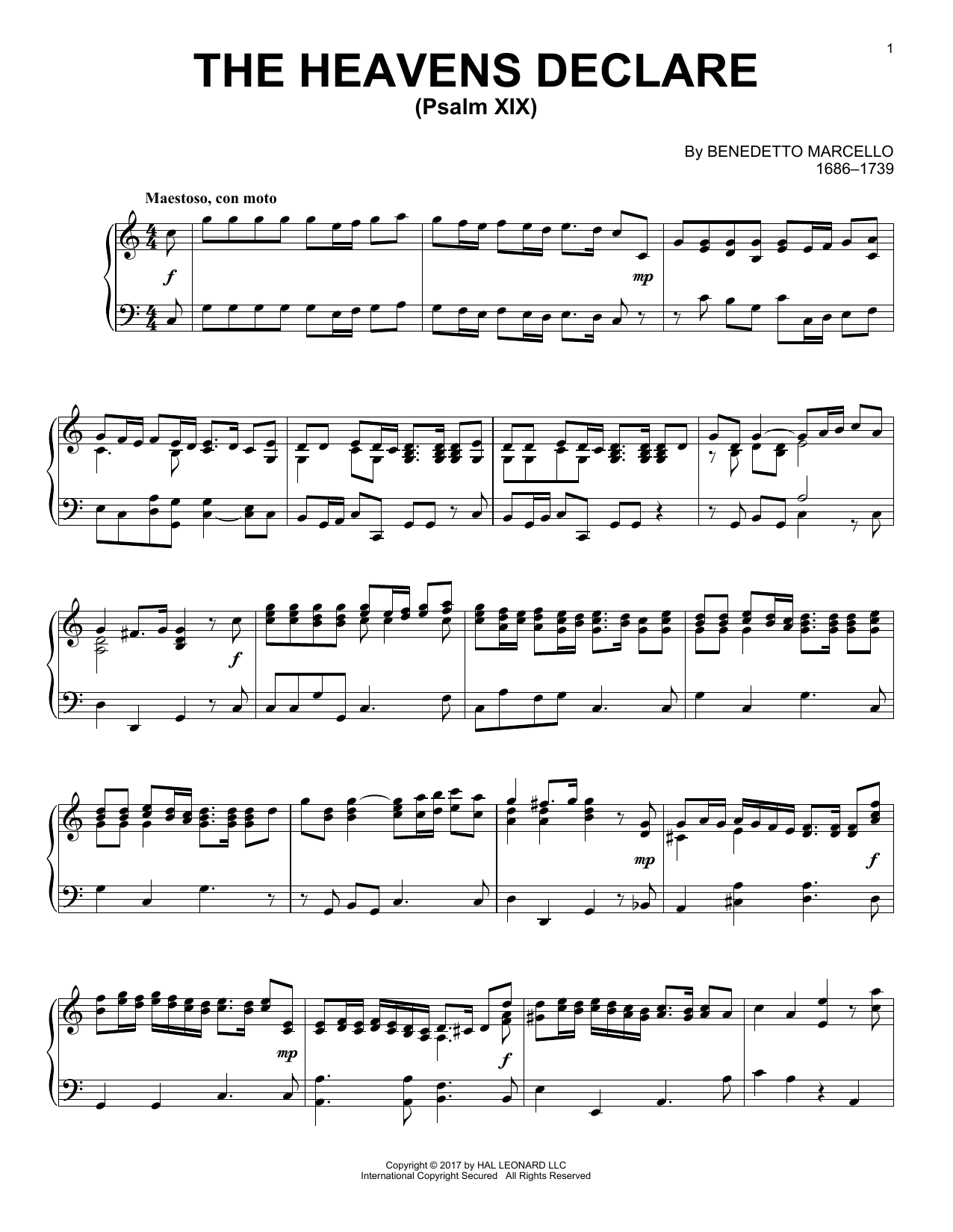 Learn to play Benedetto Marcello The Heavens Declare (Psalm XIX) sheet music for Piano in minutes. Benedetto Marcello The Heavens Declare (Psalm XIX) sheet music notes and chords
