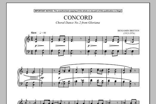 Benjamin Britten Gloriana, Choral Dance No. 2 (Concord) sheet music, chords, lyrics - Printable PDF for Piano